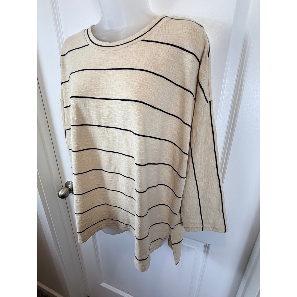 NWT Lou & Grey Striped Long Sleeve Knit Top Barely Beige Small Cotton Blend - Picture 8 of 13